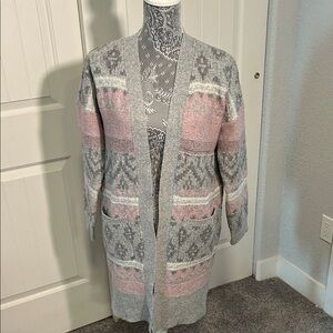 SO Women's Gray and Pink Knit Cardigan M